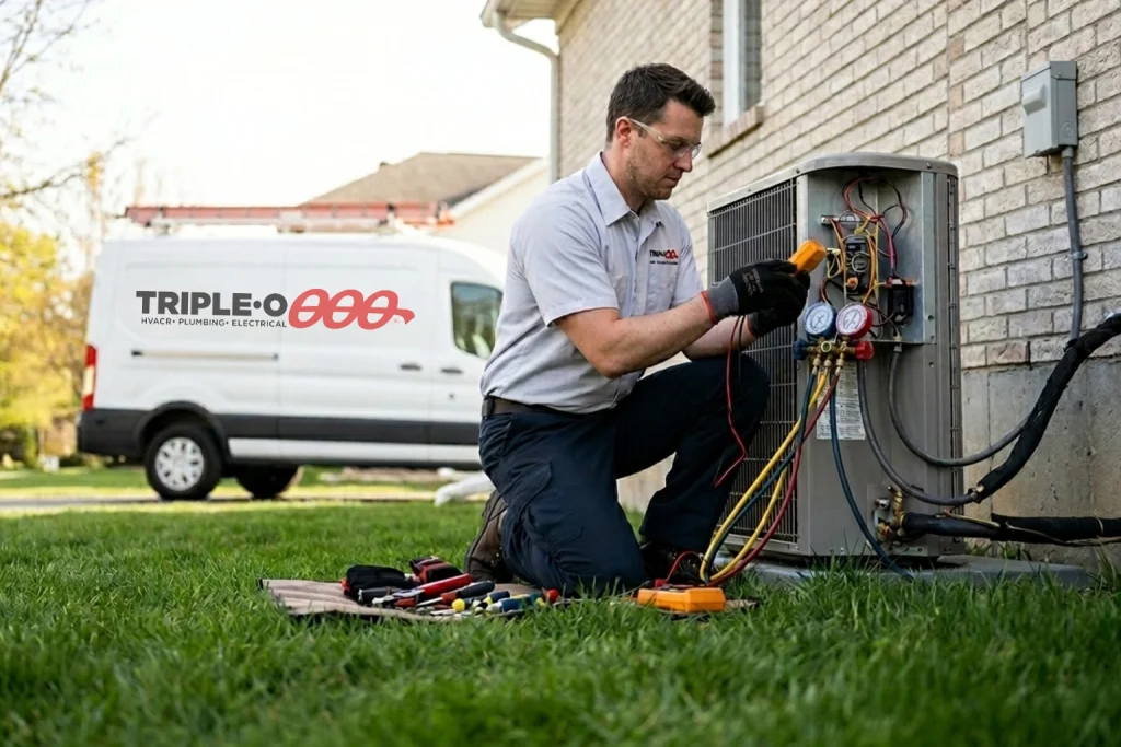 HVAC technician performing complete spring AC tune-up